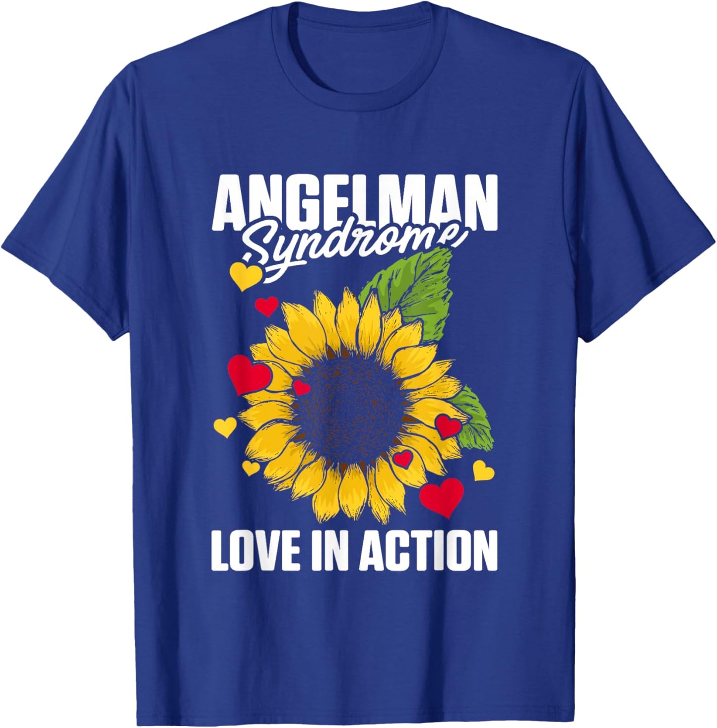 Love In Action Heart Sunflower Graphic Angelman Syndrome T-Shirt - T-Shirt | Royal