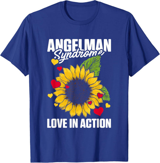 Love In Action Heart Sunflower Graphic Angelman Syndrome T-Shirt - T-Shirt | Royal