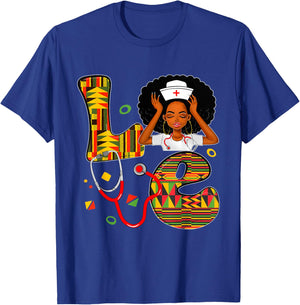 LOVE Nurse Nursing Black Girl Magic Juneteenth Black History T-Shirt - T-Shirt | Royal