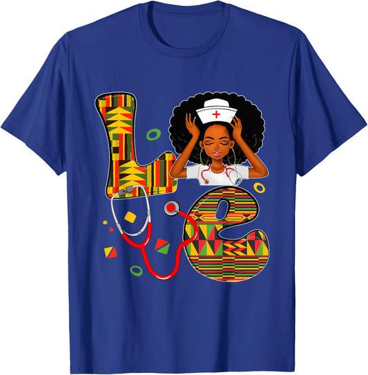 LOVE Nurse Nursing Black Girl Magic Juneteenth Black History T-Shirt - T-Shirt | Royal