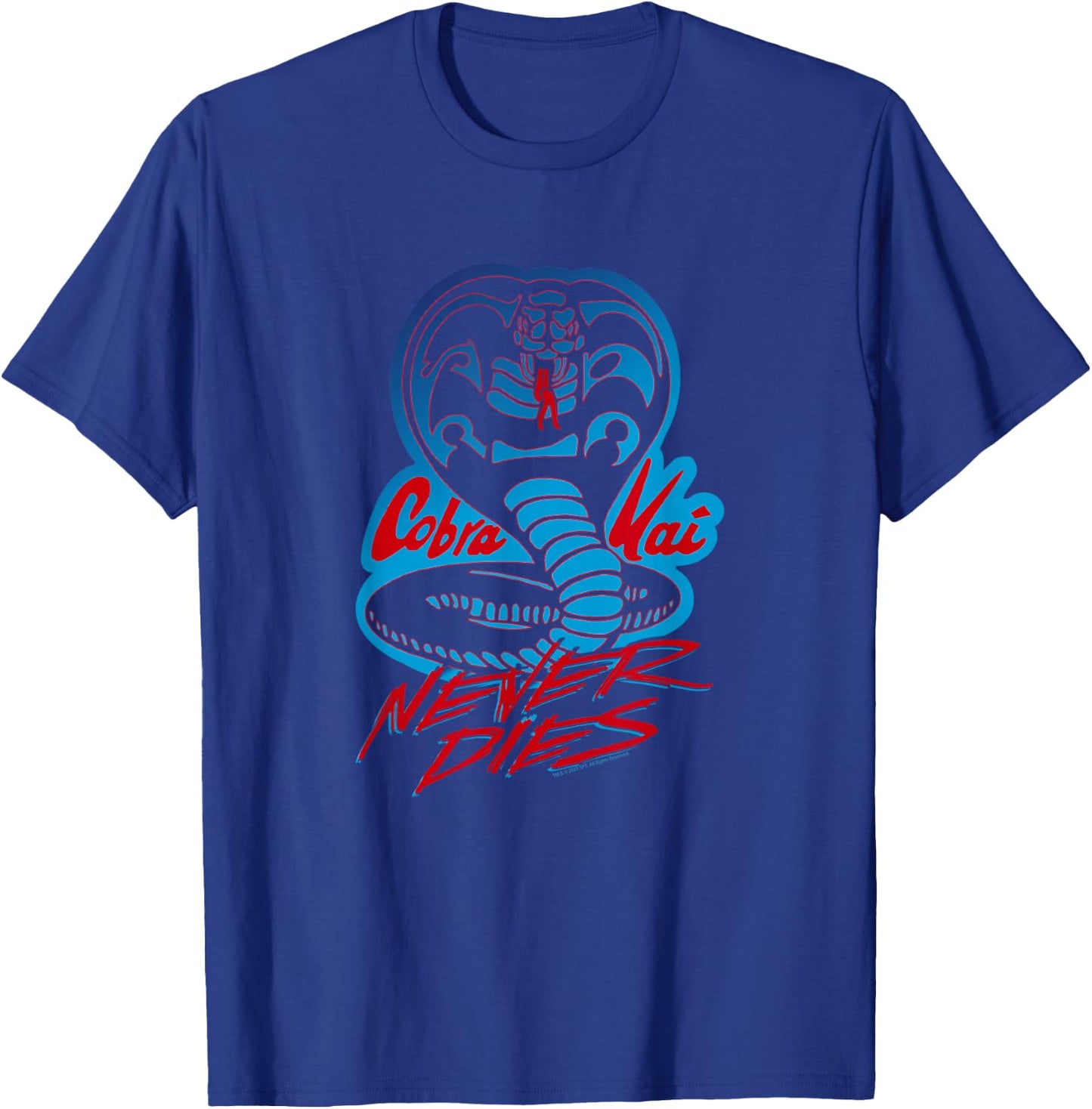 Cobra Kai Never Dies Blue and Red Cobra Logo TV Show T-Shirt - T-Shirt | Royal