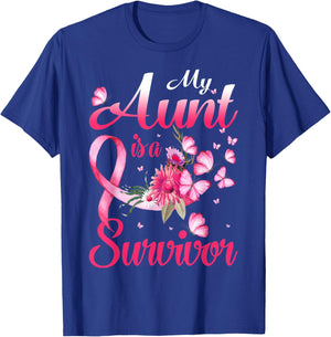 My Aunt Is A Survivor Butterfly Breast Cancer Awareness T-Shirt - T-Shirt | Royal