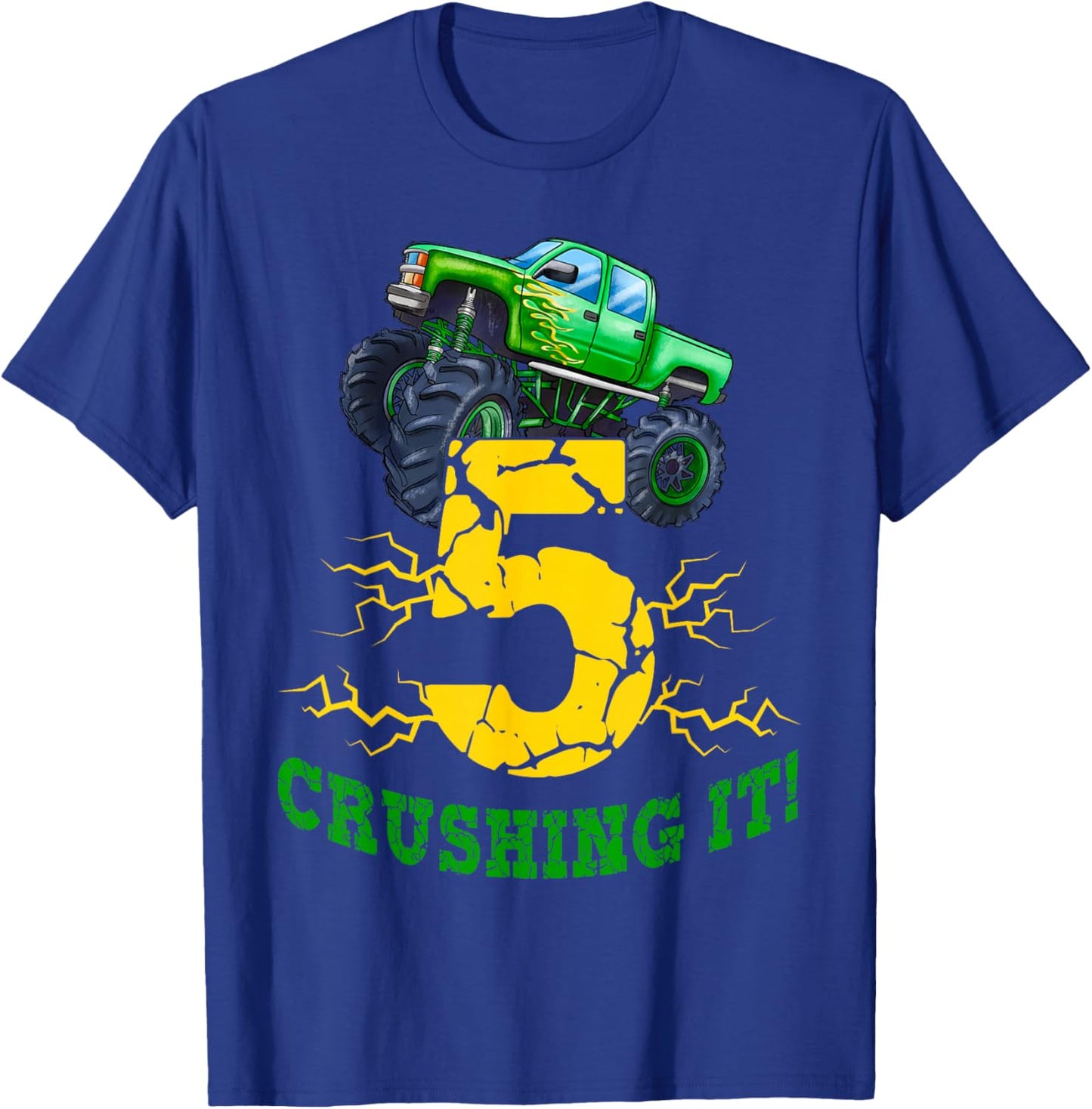 5 Years Old Boys Crushing It Monster Truck 5th Birthday Boy T-Shirt - T-Shirt | Royal