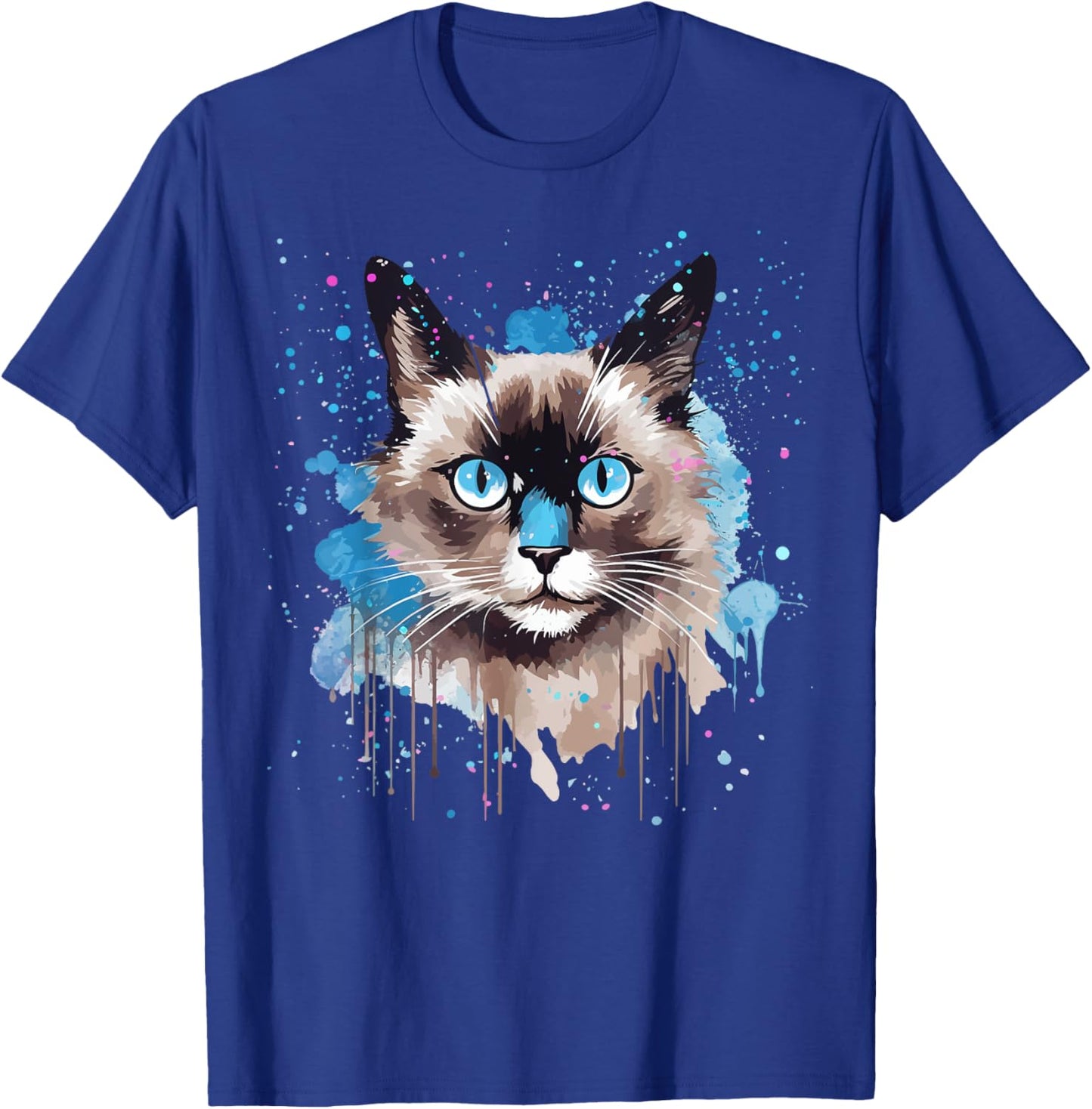 Colorful Splash Art Snowshoe Cat Face Women Kids T-Shirt - T-Shirt | Royal