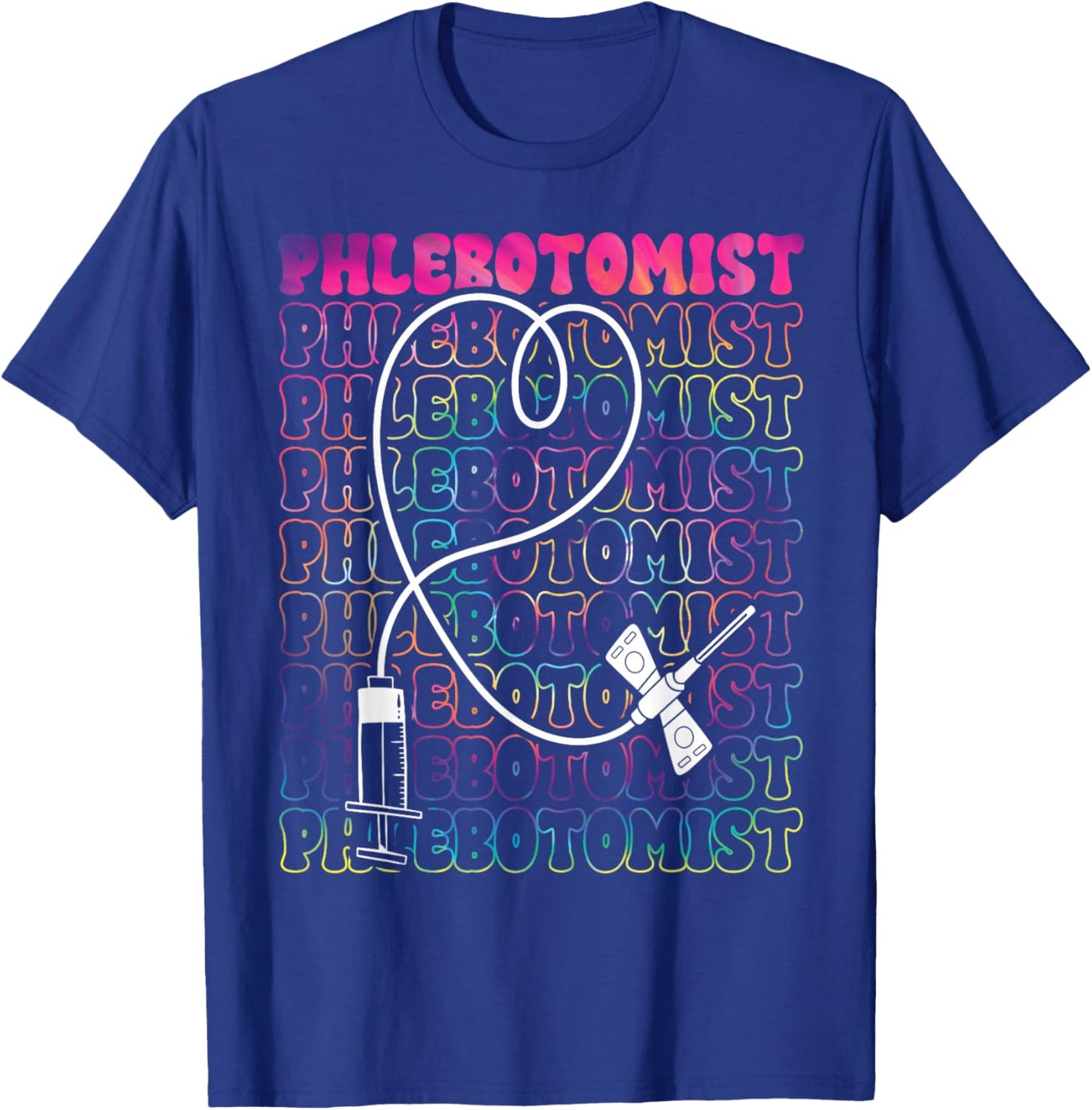 Phlebotomist Heart Tie Dye Phlebotomy Technician Tech Nurse T-Shirt - T-Shirt | Royal