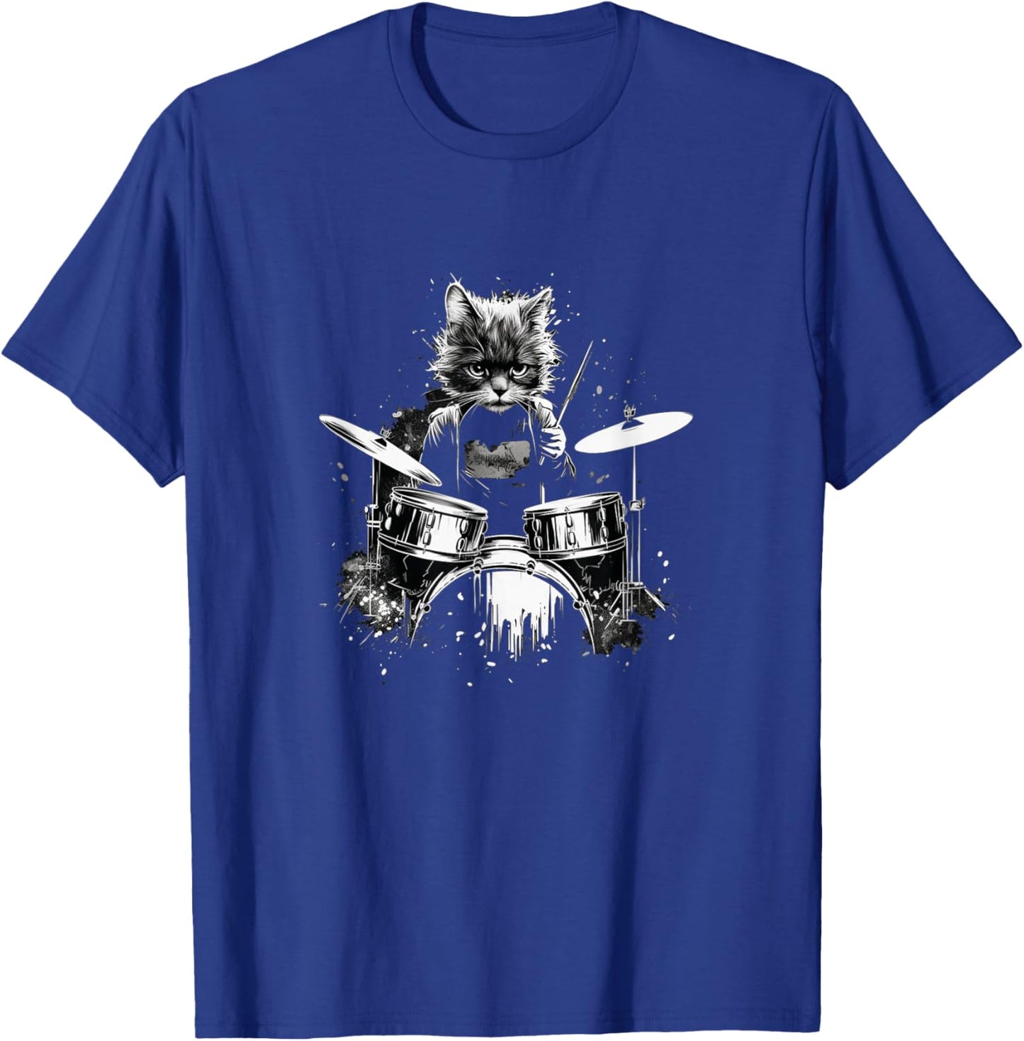 Funny Punk Kitten Kitty Cat Drummer Playing Drums T-Shirt - T-Shirt | Royal