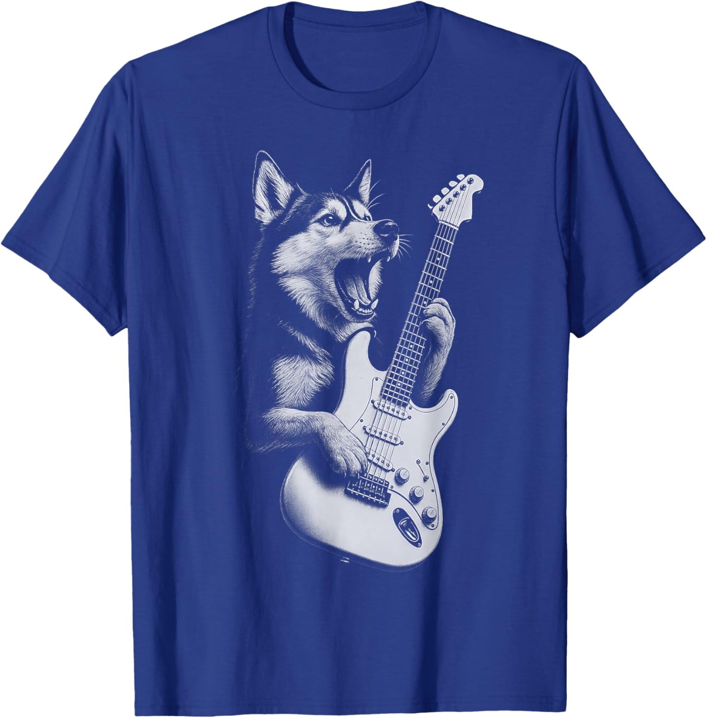 Husky Playing Guitar Rock Music Dog Lover T-Shirt - T-Shirt | Royal