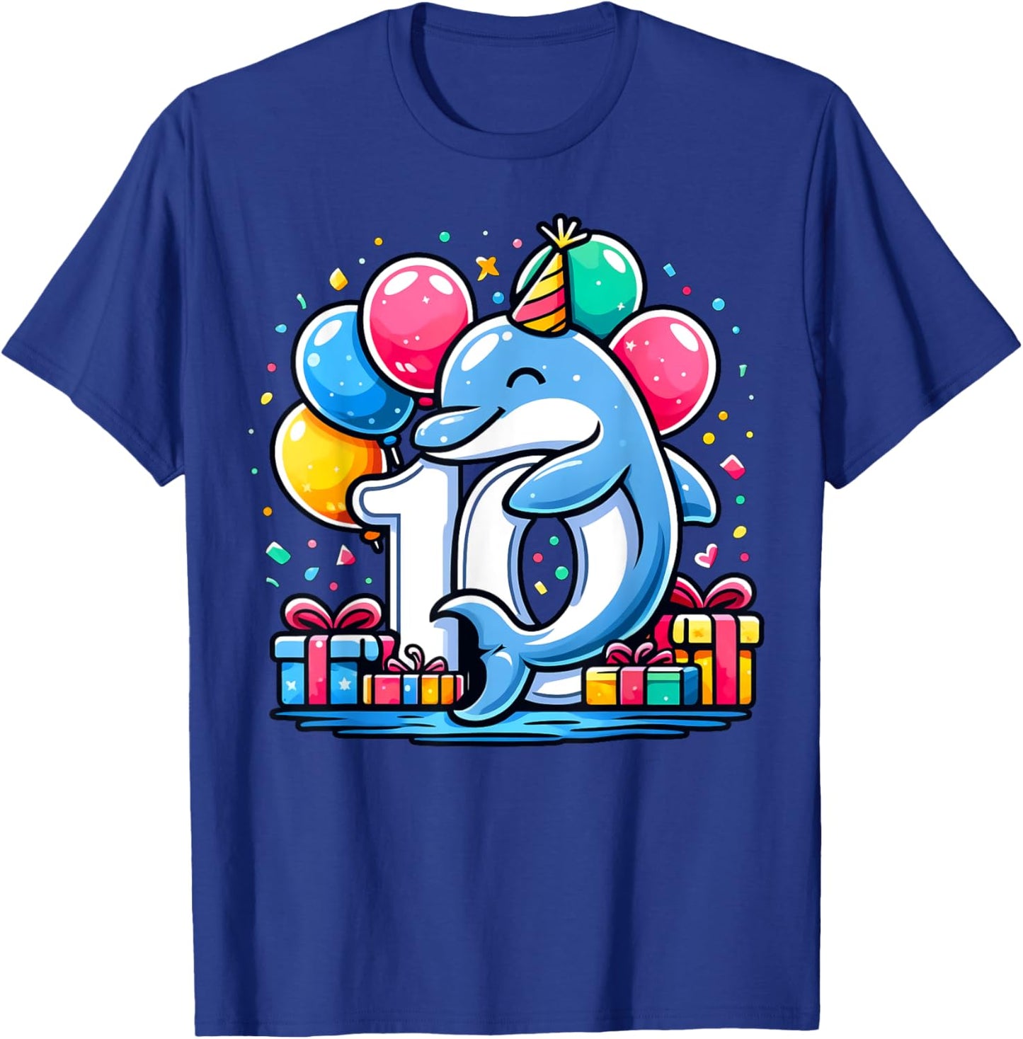 Kids Dolphin Theme tenth Bday Party 10th Dolphin Birthday T-Shirt - T-Shirt | Royal