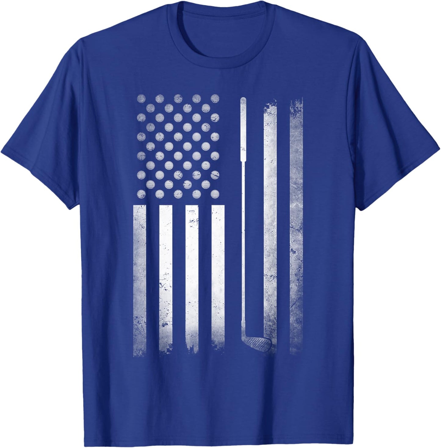 Golf Golfer American Flag Golf Flat Funny Golf T-Shirt - T-Shirt | Royal