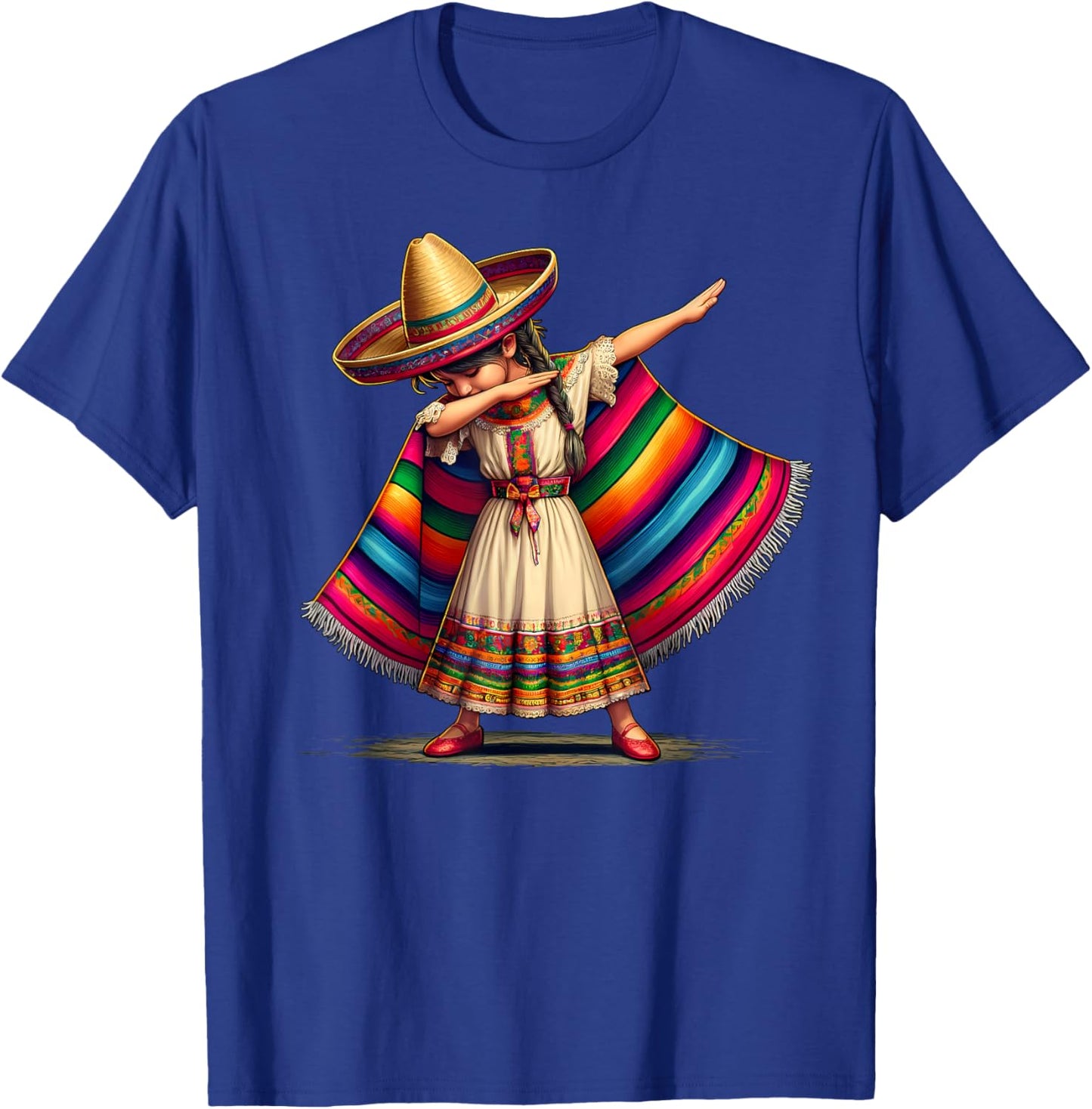 Funny Dabbing Mexican Poncho Sombrero Cinco de Mayo Girl T-Shirt - T-Shirt | Royal
