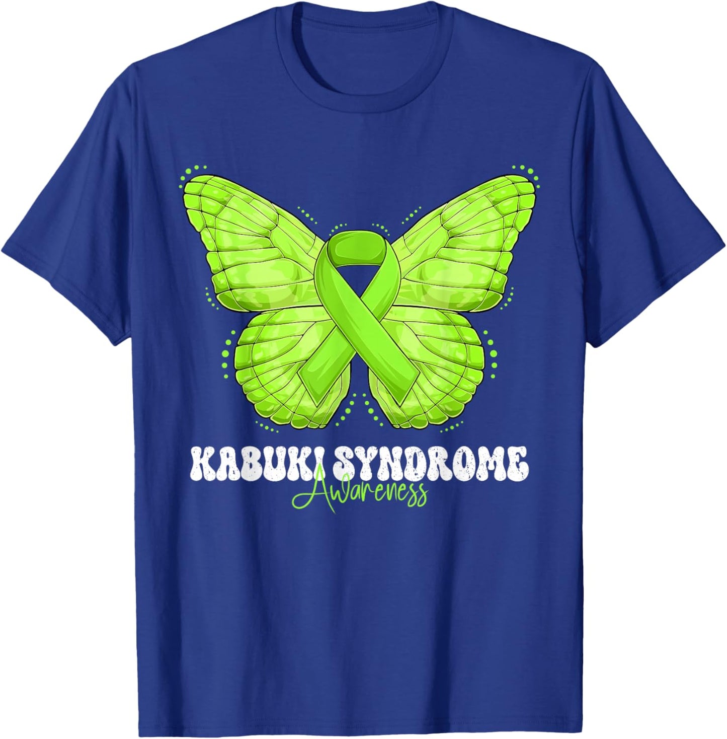 Kabuki Syndrome Awareness Month Lime Green Ribbon Butterfly T-Shirt - T-Shirt | Royal