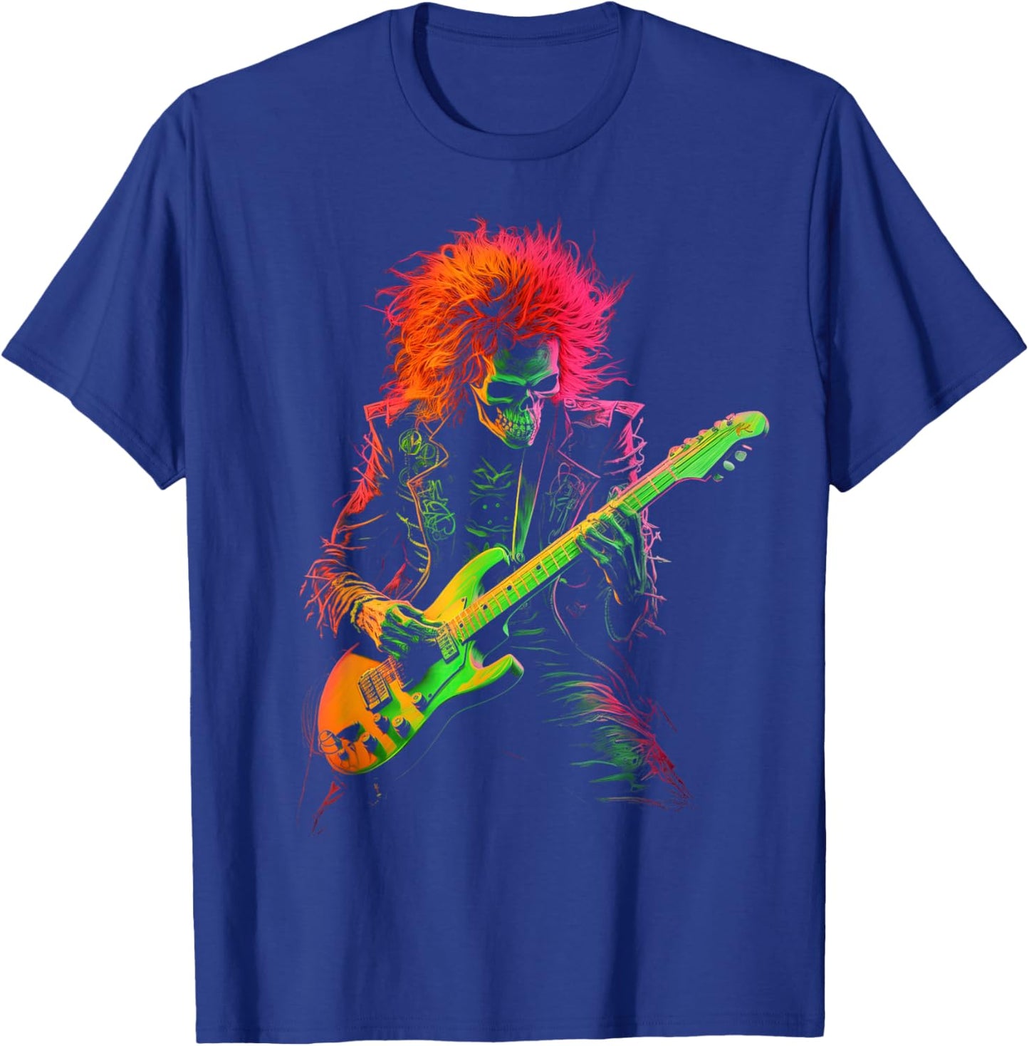 Skeleton Playing Guitar Rock Band Halloween T-Shirt - T-Shirt | Royal
