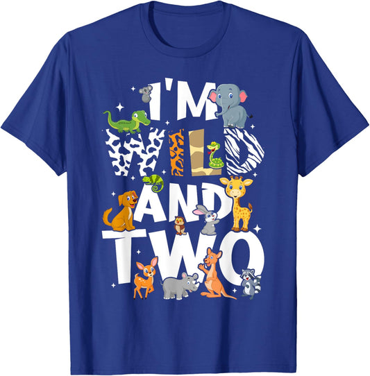 I'm Wild and Two Zoo Theme Birthday Safari Jungle Animals T-Shirt - T-Shirt | Royal