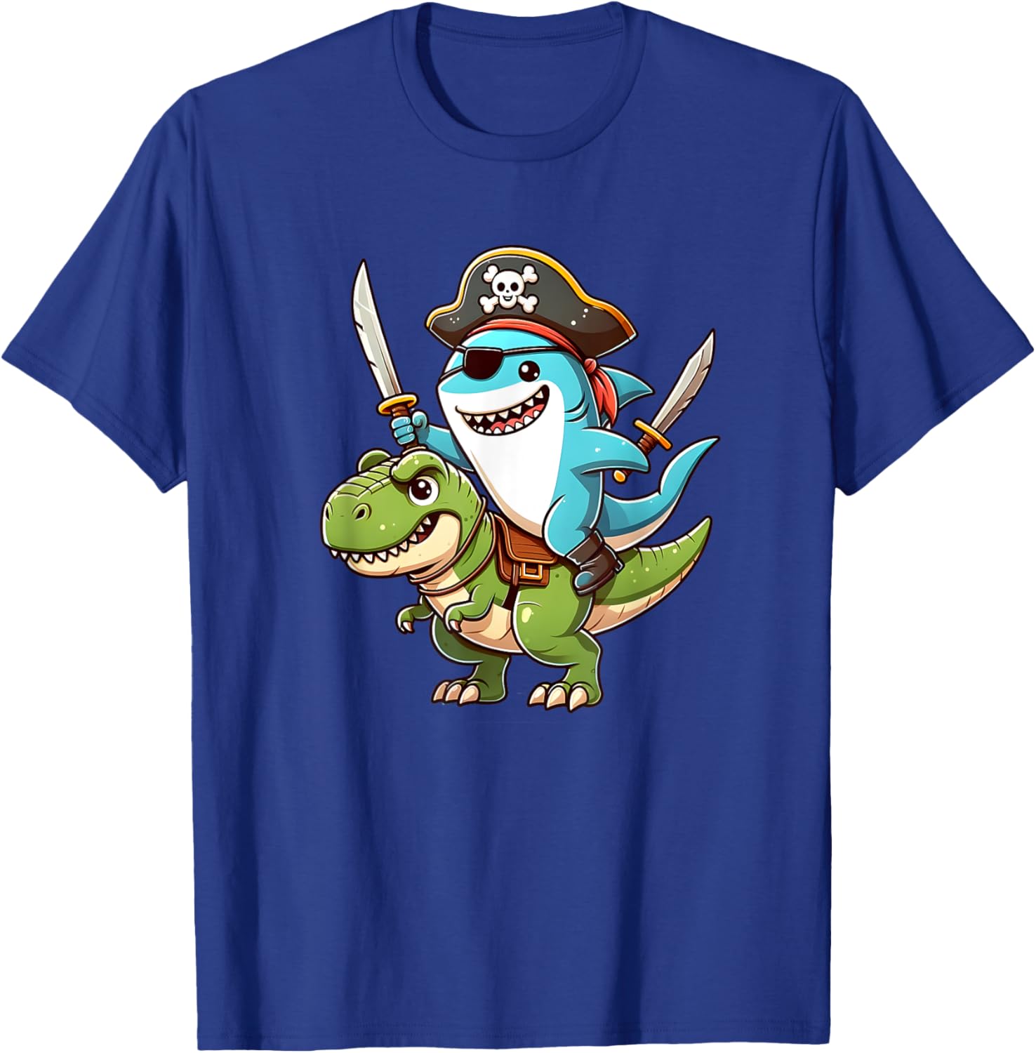 Funny shark ride T Rex in a Pirate Costume T-Shirt - T-Shirt | Royal