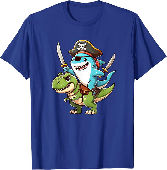 Funny shark ride T Rex in a Pirate Costume T-Shirt - T-Shirt | Royal