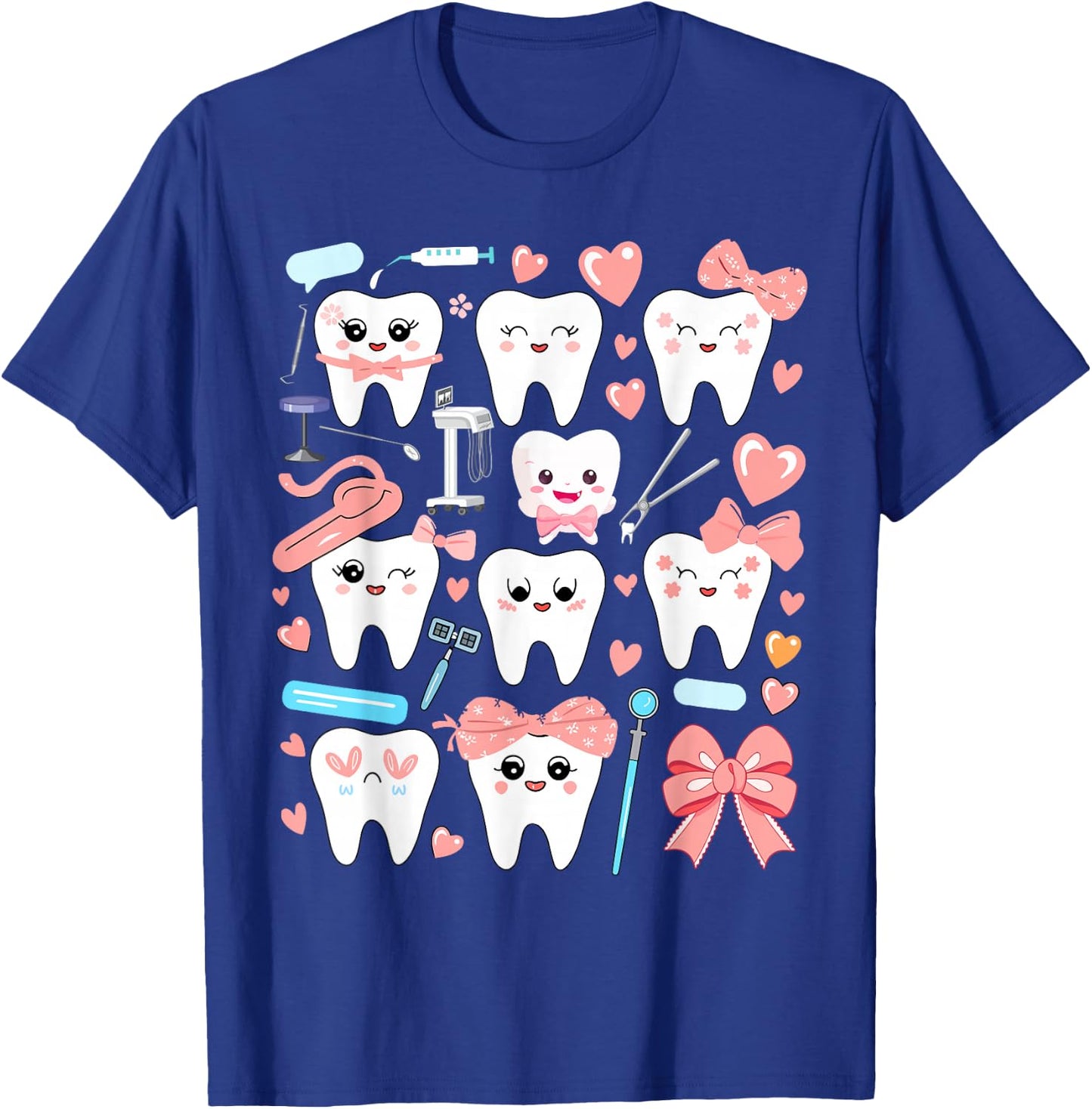 Pink Coquette Bow Cute Teeth Dentist Squad Dental Assistant T-Shirt - T-Shirt | Royal