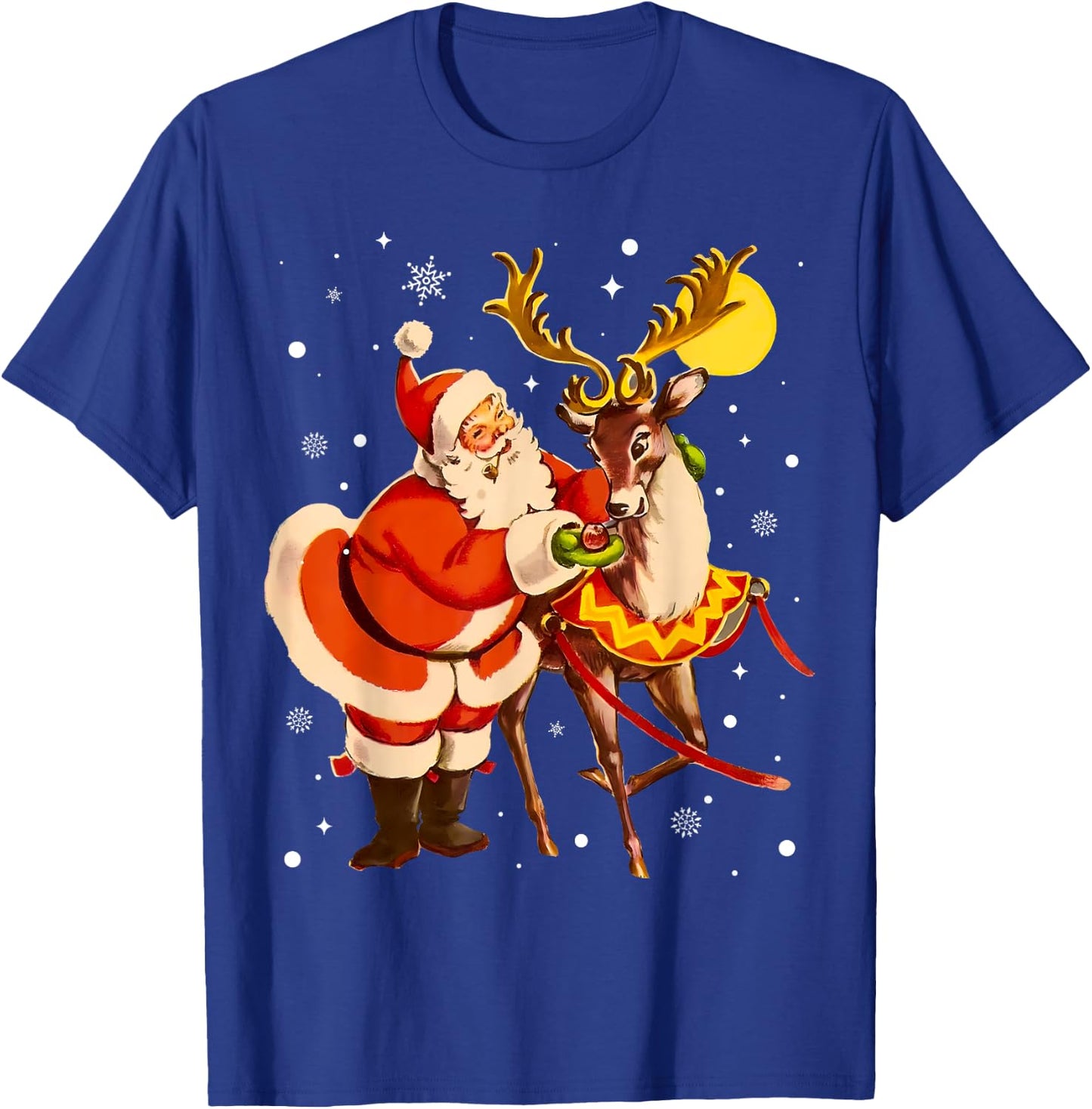 Santa Reindeer Retro 1950s Vintage Christmas Women Men Kids T-Shirt - T-Shirt | Royal