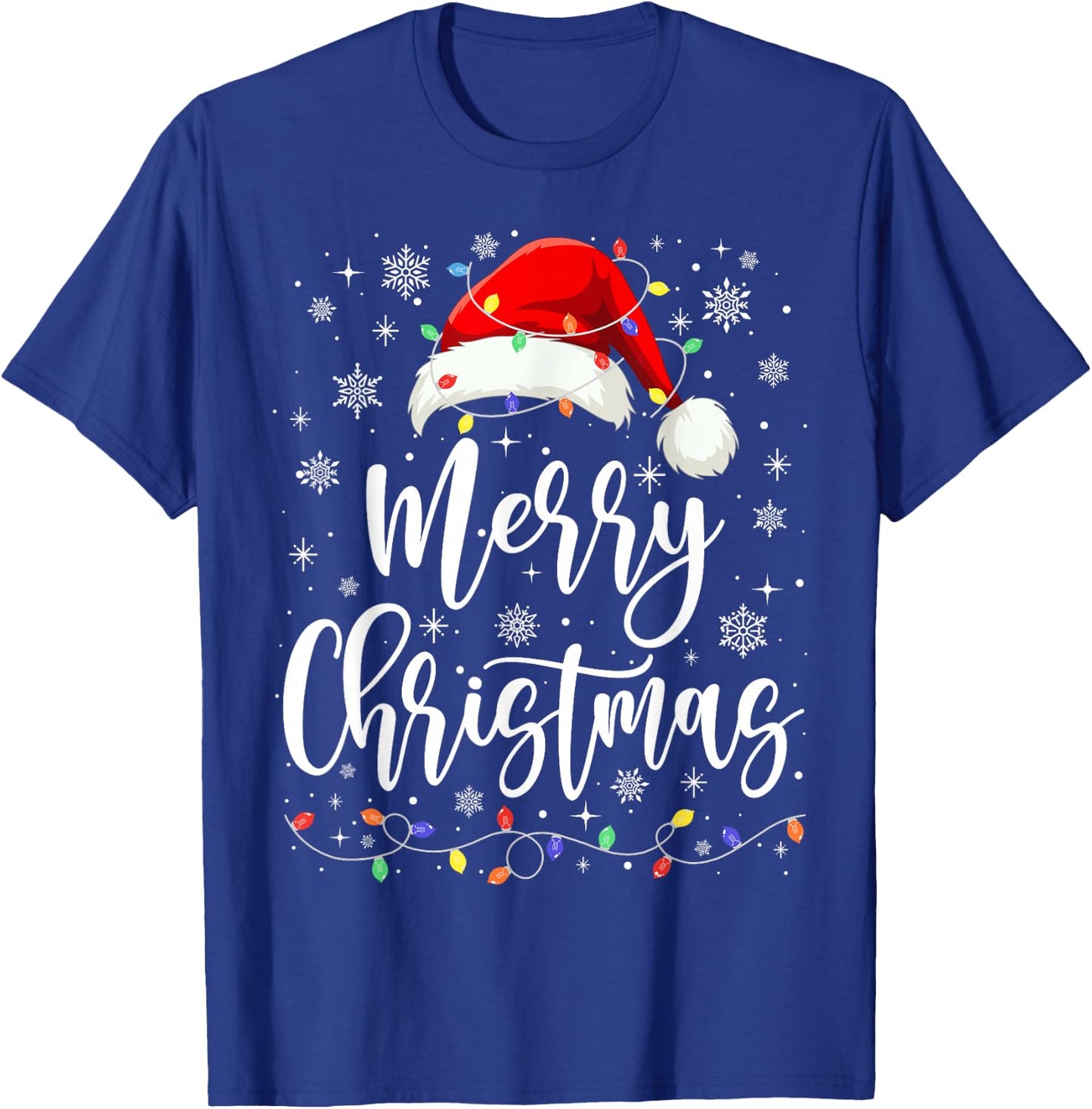 Merry Christmas Lights Red Santa Hat Xmas Family Men Women T-Shirt - T-Shirt | Royal