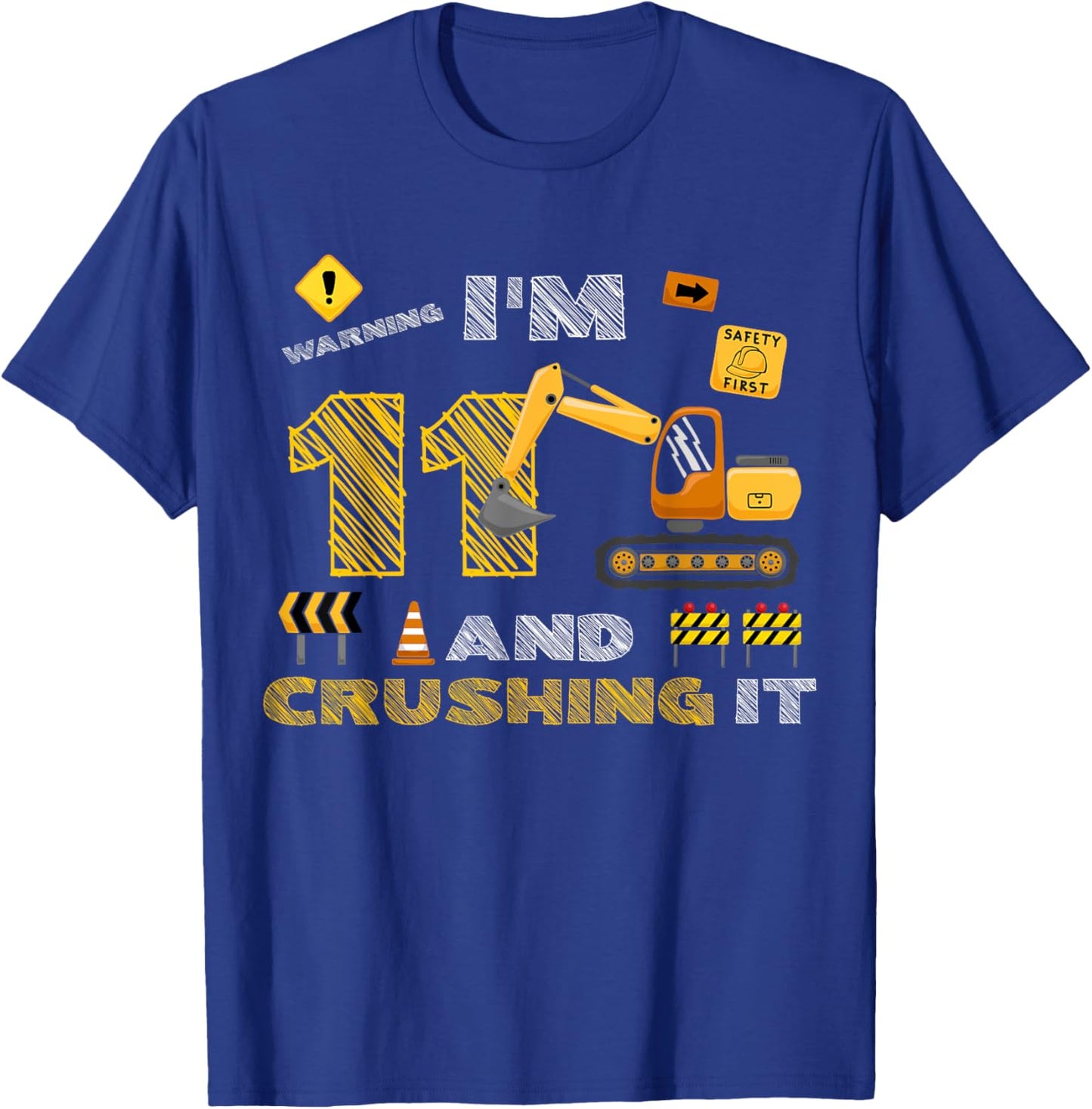 Construction Truck 11th Birthday Construction Theme 11 Year T-Shirt - T-Shirt | Royal