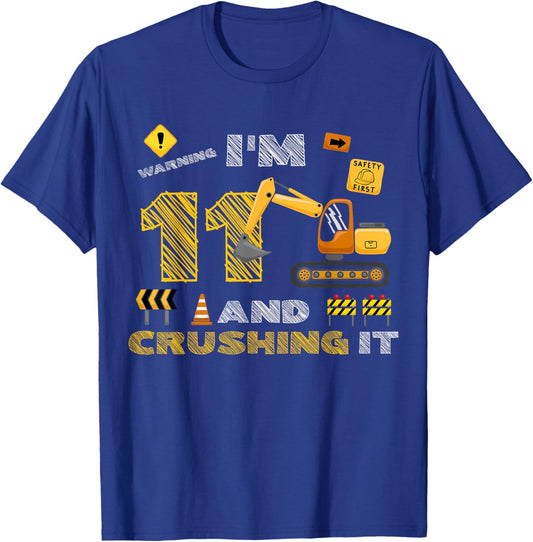 Construction Truck 11th Birthday Construction Theme 11 Year T-Shirt - T-Shirt | Royal