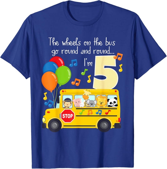 The Wheels On The Bus 5th Birthday 5 Yrs Old Family Matching T-Shirt - T-Shirt | Royal