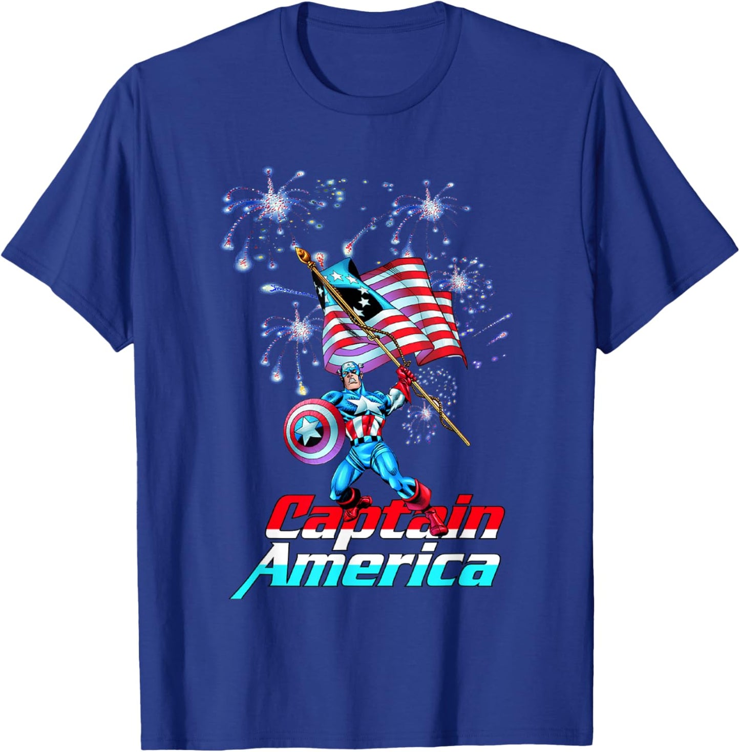 Marvel Comics Retro Classic Captain America 4th of July Flag T-Shirt - T-Shirt | Royal