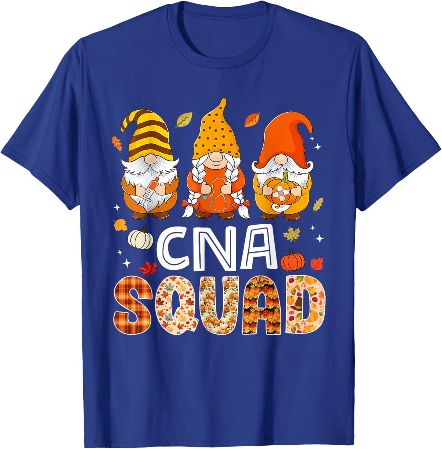 CNA Squad Gnome Nurse Leopard Thanksgiving Fall Stethoscope T-Shirt - T-Shirt | Royal