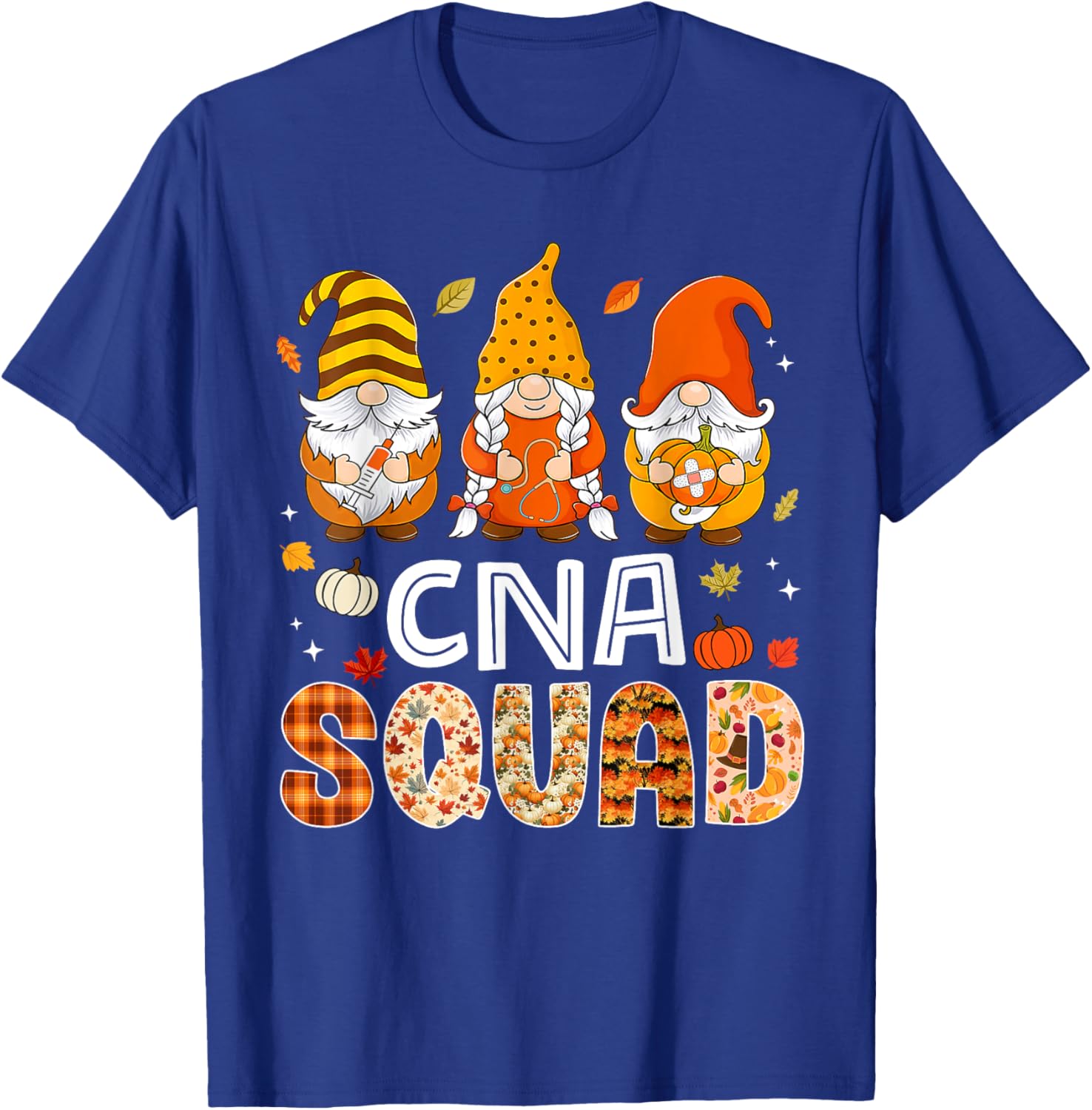 CNA Squad Gnome Nurse Leopard Thanksgiving Fall Stethoscope T-Shirt - T-Shirt | Royal