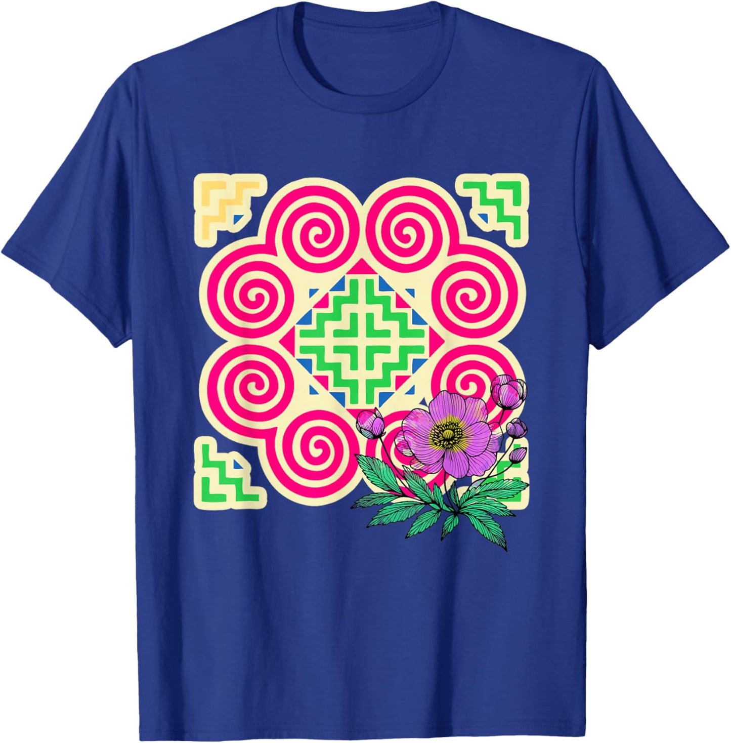 Hmong Pattern Miao Hmoob Patterns Flowers T-Shirt - T-Shirt | Royal