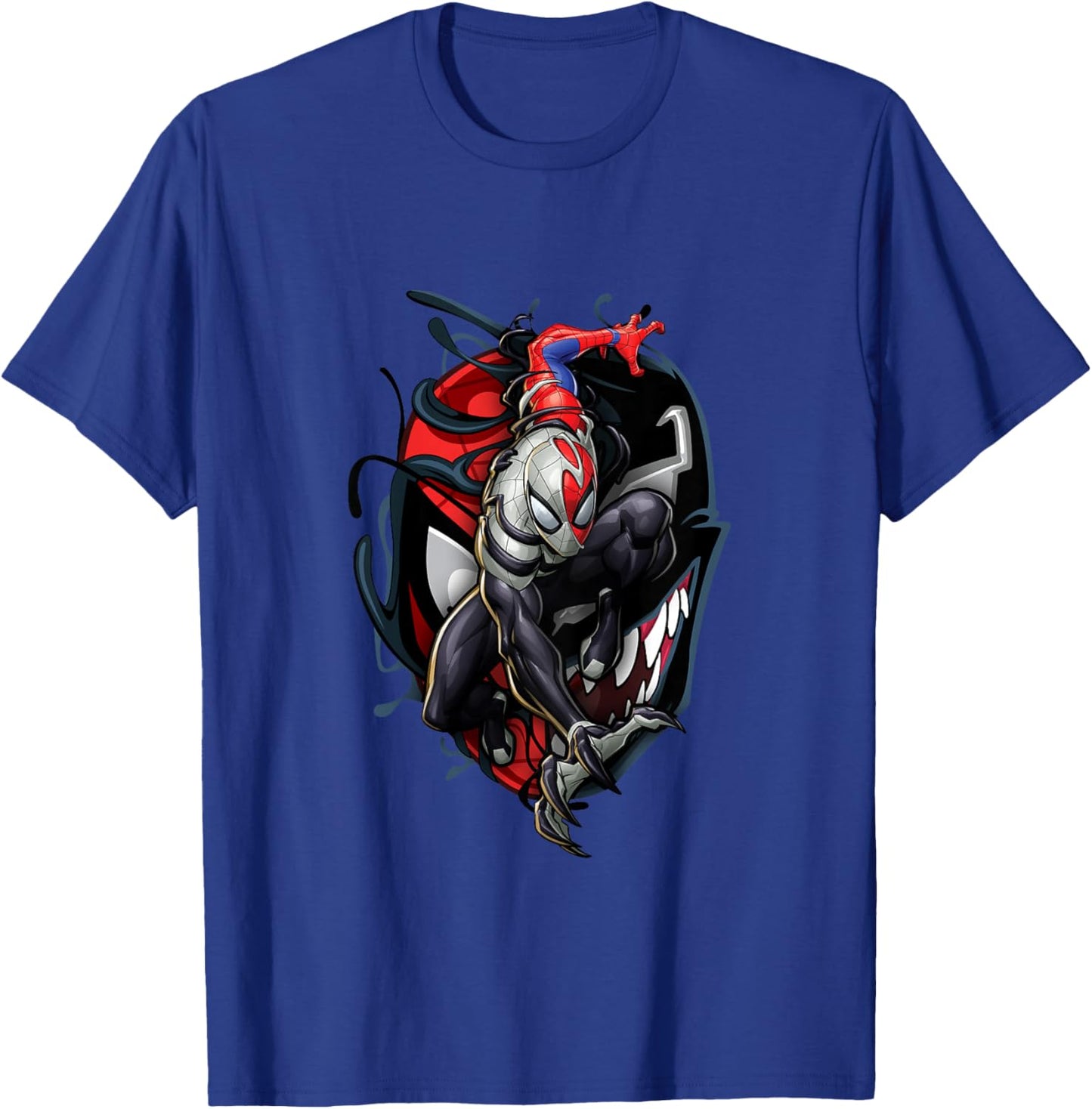 Kids Marvel Spider-Man Classic Venom Spider-Man Split Mask Icon T-Shirt - T-Shirt | Royal