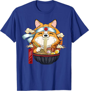 Ramen Kawaii Corgi Puppy Japanese Noodles Anime Gift T-Shirt - T-Shirt | Royal