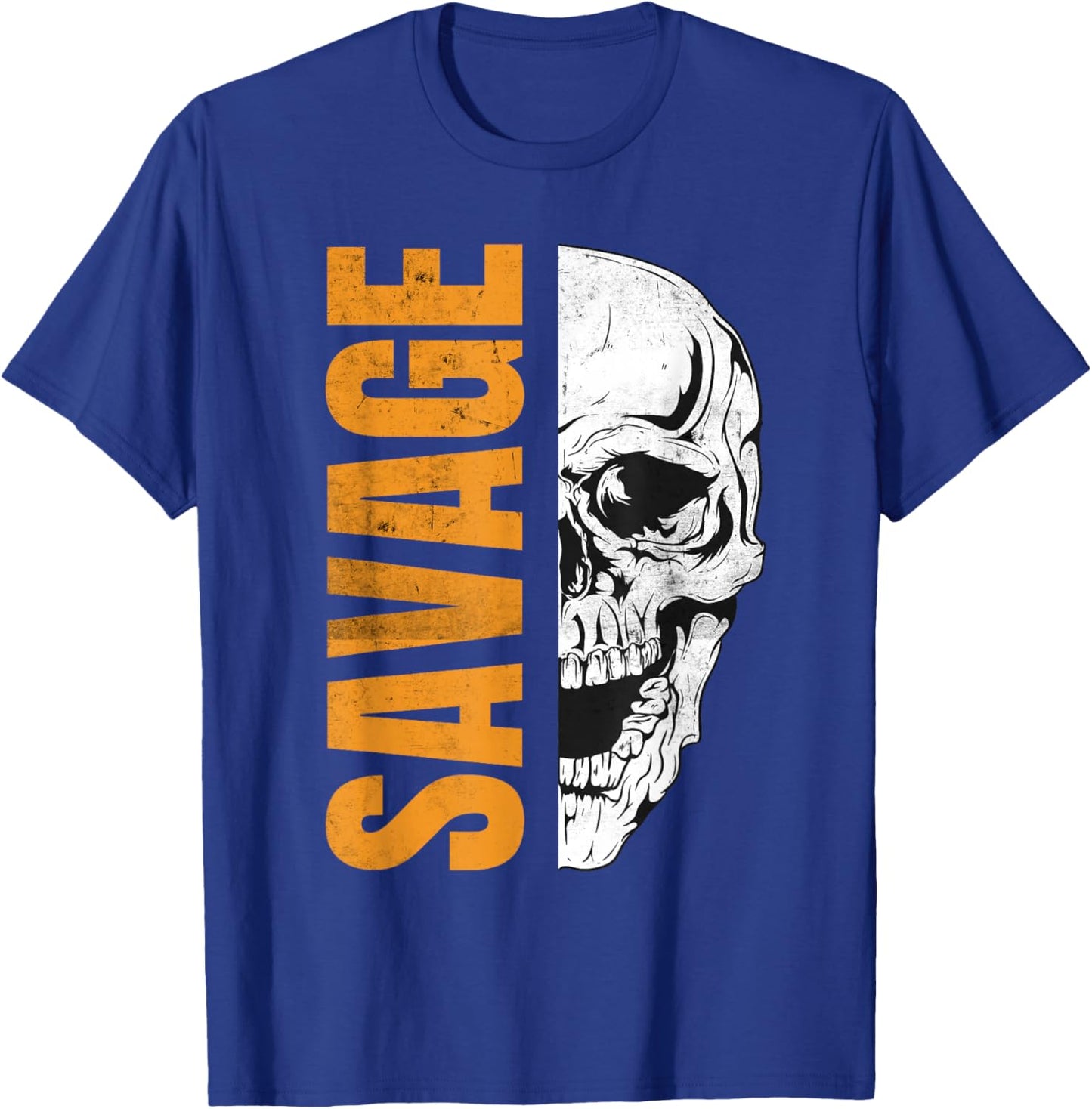 SAVAGE Skull Vintage Inspired Urban Streetwear T-Shirt - T-Shirt | Royal