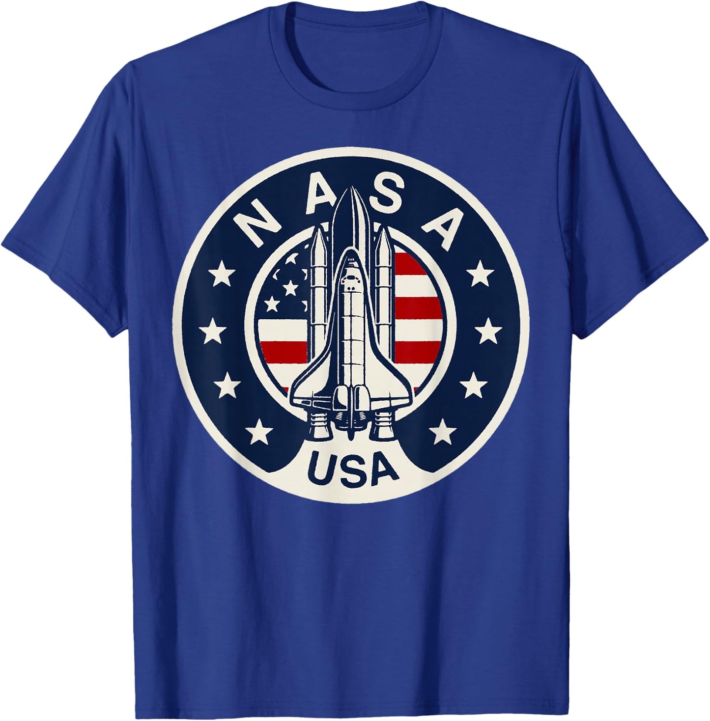NASA USA Shuttle Rocket American Flag Logo T-Shirt - T-Shirt | Royal