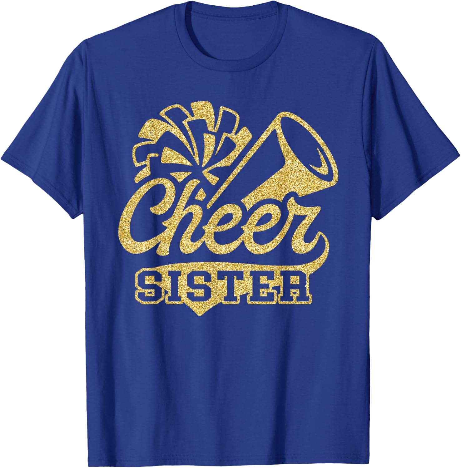 Cheer Sister Biggest Fan Black Yellow Gold Pom Pom T-Shirt - T-Shirt | Royal