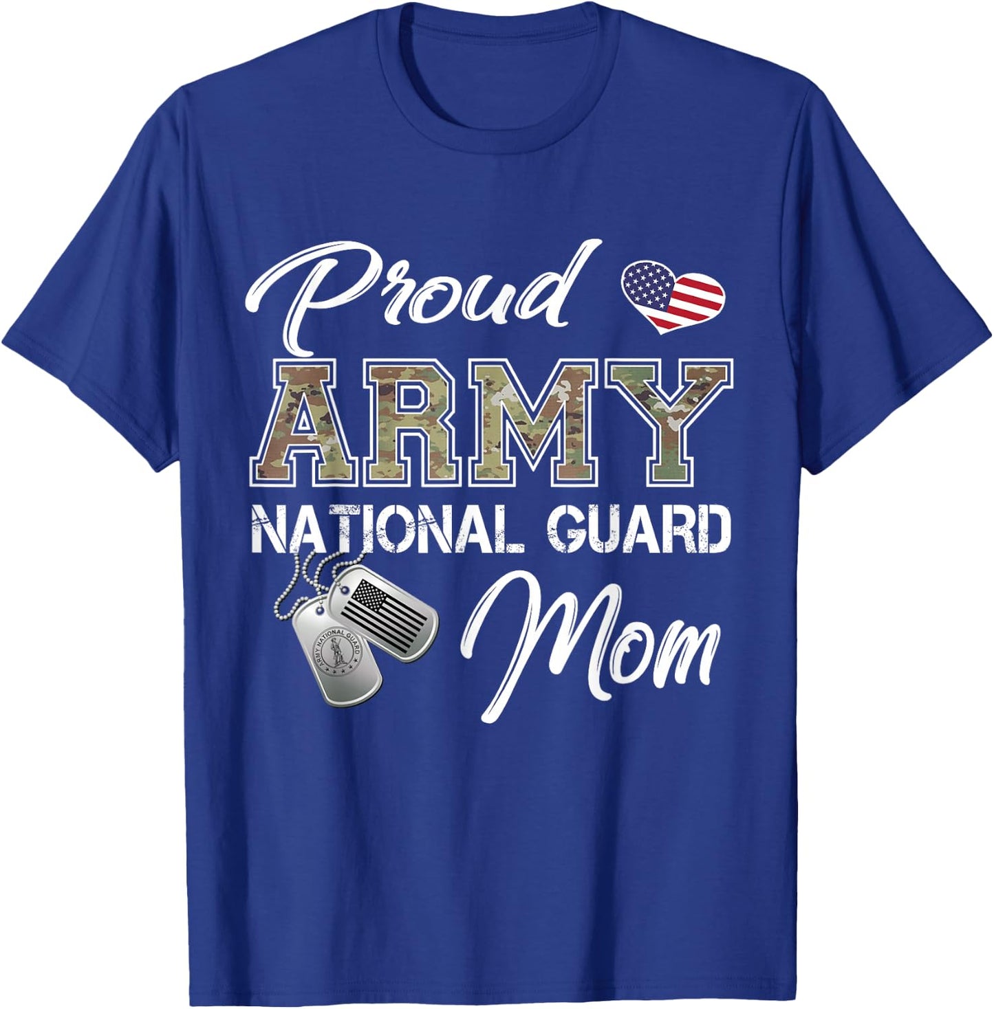 Proud Army National Guard Mom US Flag Dog Tag T-Shirt - T-Shirt | Royal
