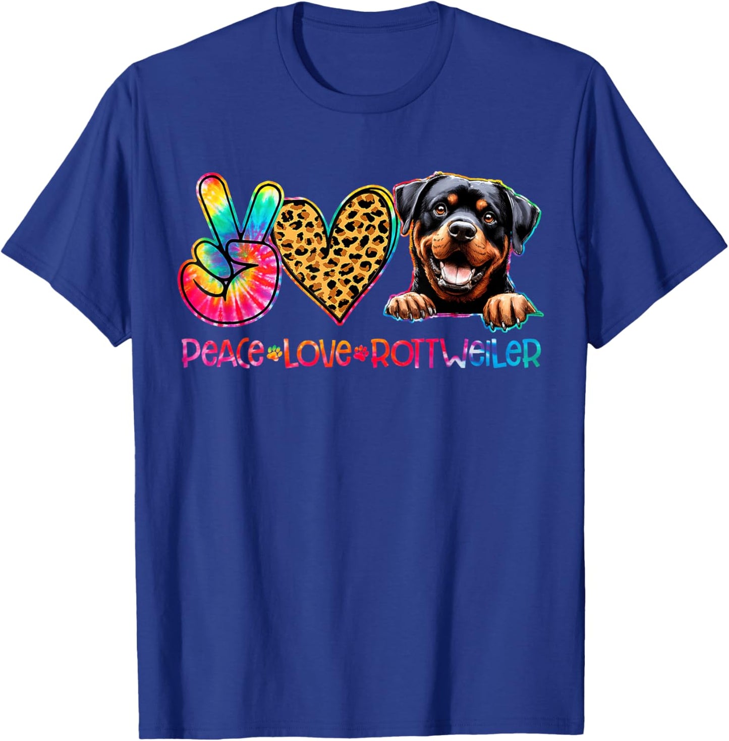 Peace Love Rottweiler Tie Dye Dog Lover T-Shirt - T-Shirt | Royal