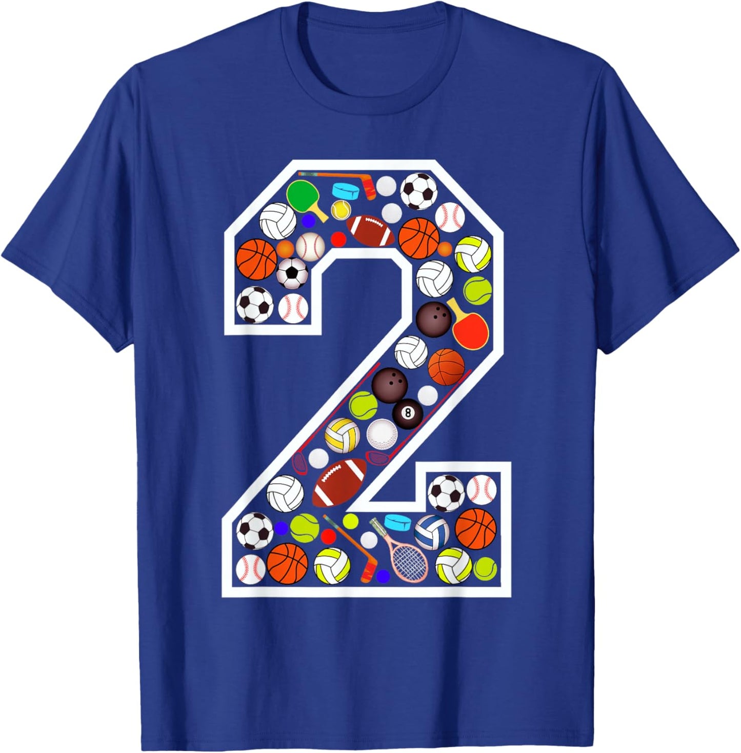 Kids 2nd Birthday Sports Big Number Two 2 Year Old Boy T-Shirt - T-Shirt | Royal