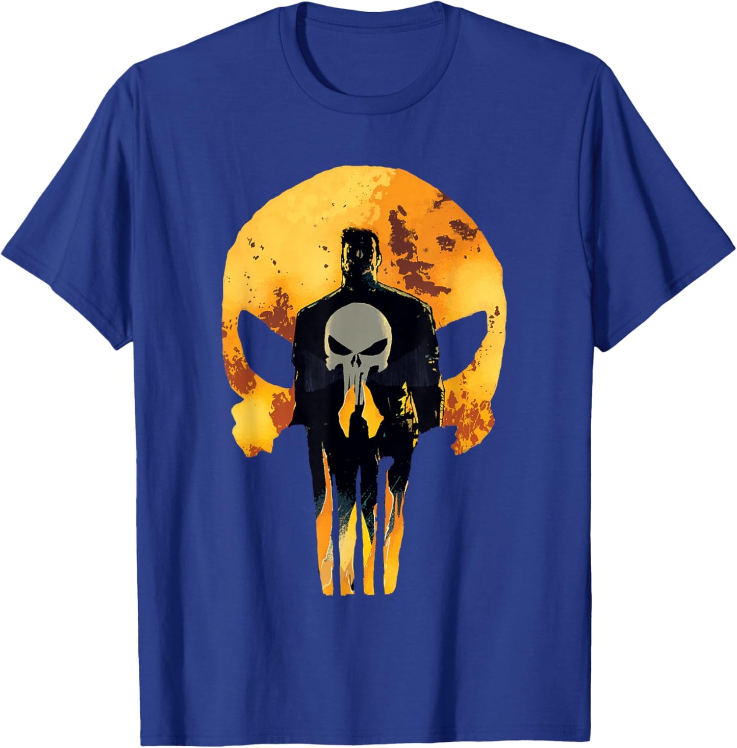 Marvel Punisher Shadowed Frank & Skull in Flames T-Shirt - T-Shirt | Royal
