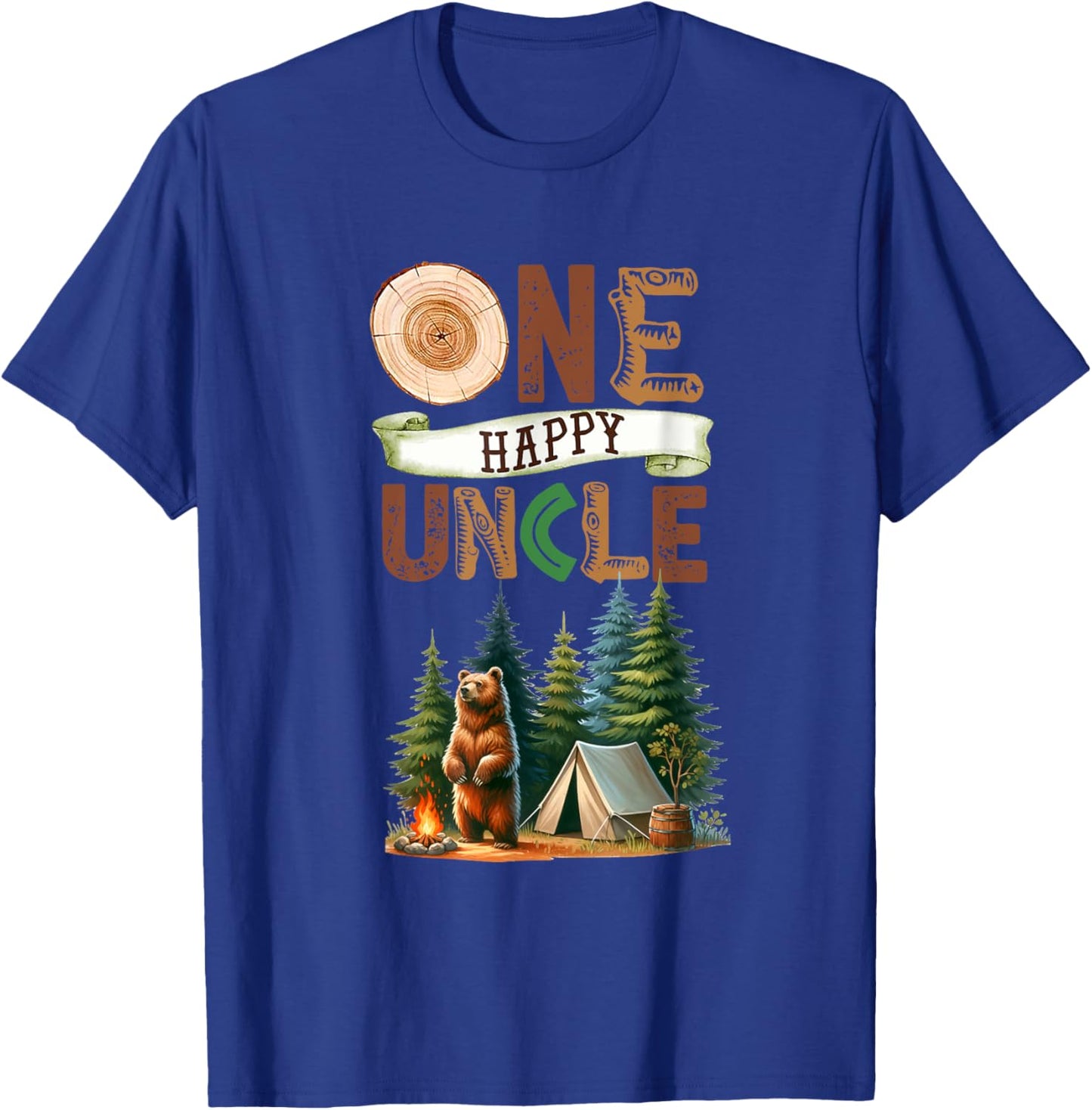 One Happy Uncle Camper First Birthday Camping Bear Uncle T-Shirt - T-Shirt | Royal