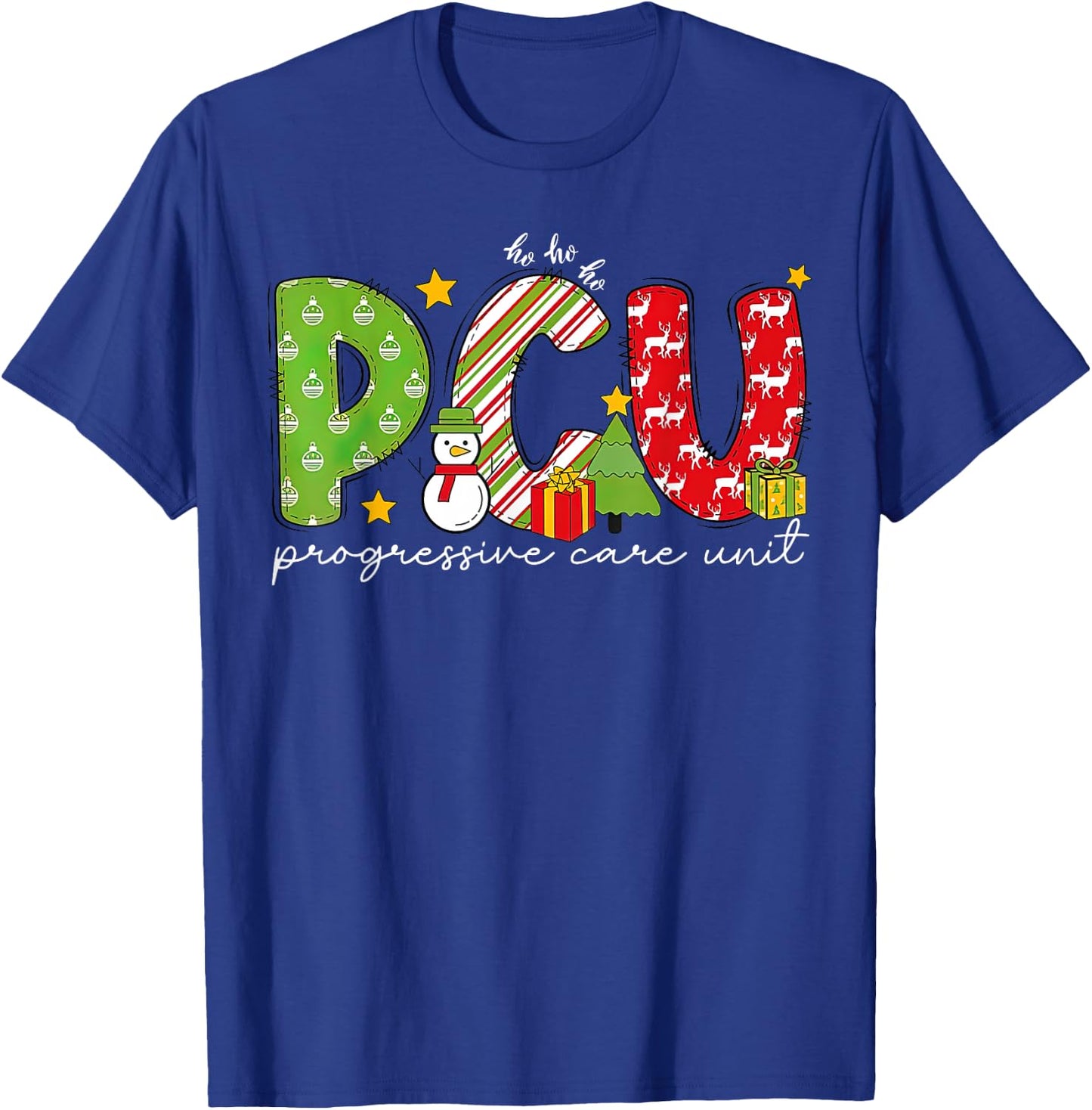 Retro PCU Progressive Care Unit Nurse Christmas Holiday T-Shirt - T-Shirt | Royal