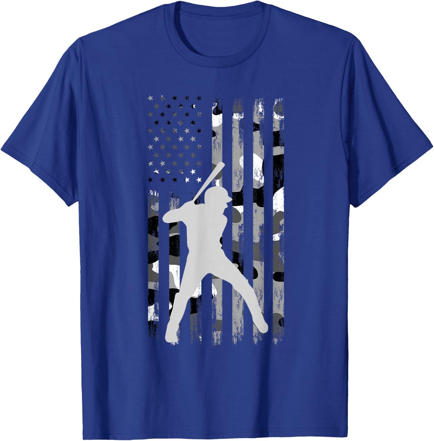 Baseball Player American Flag USA Camo Patriotic Graphic T-Shirt - T-Shirt | Royal