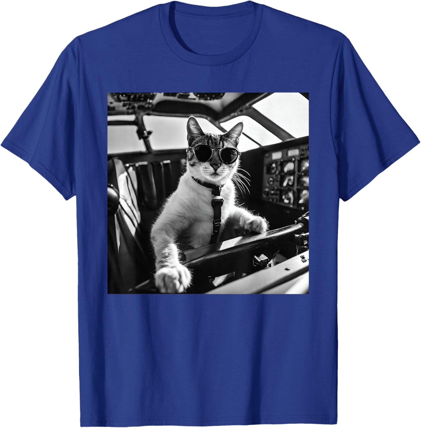 Funny Pilot Cat Wearing Sunglasses Flying A Plane T-Shirt - T-Shirt | Royal