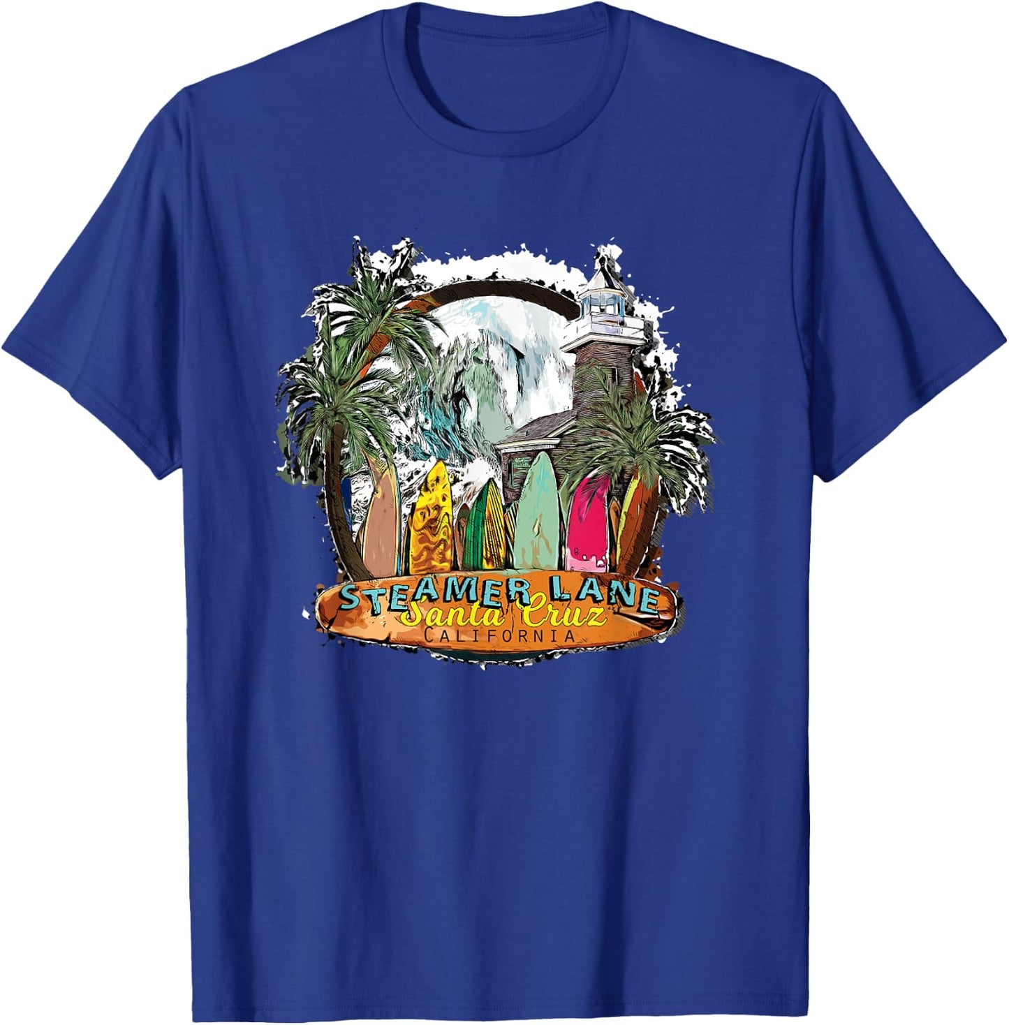 Surfing Santa Cruz Ca Steamer Lane Surf Town Souvenir T-Shirt - T-Shirt | Royal