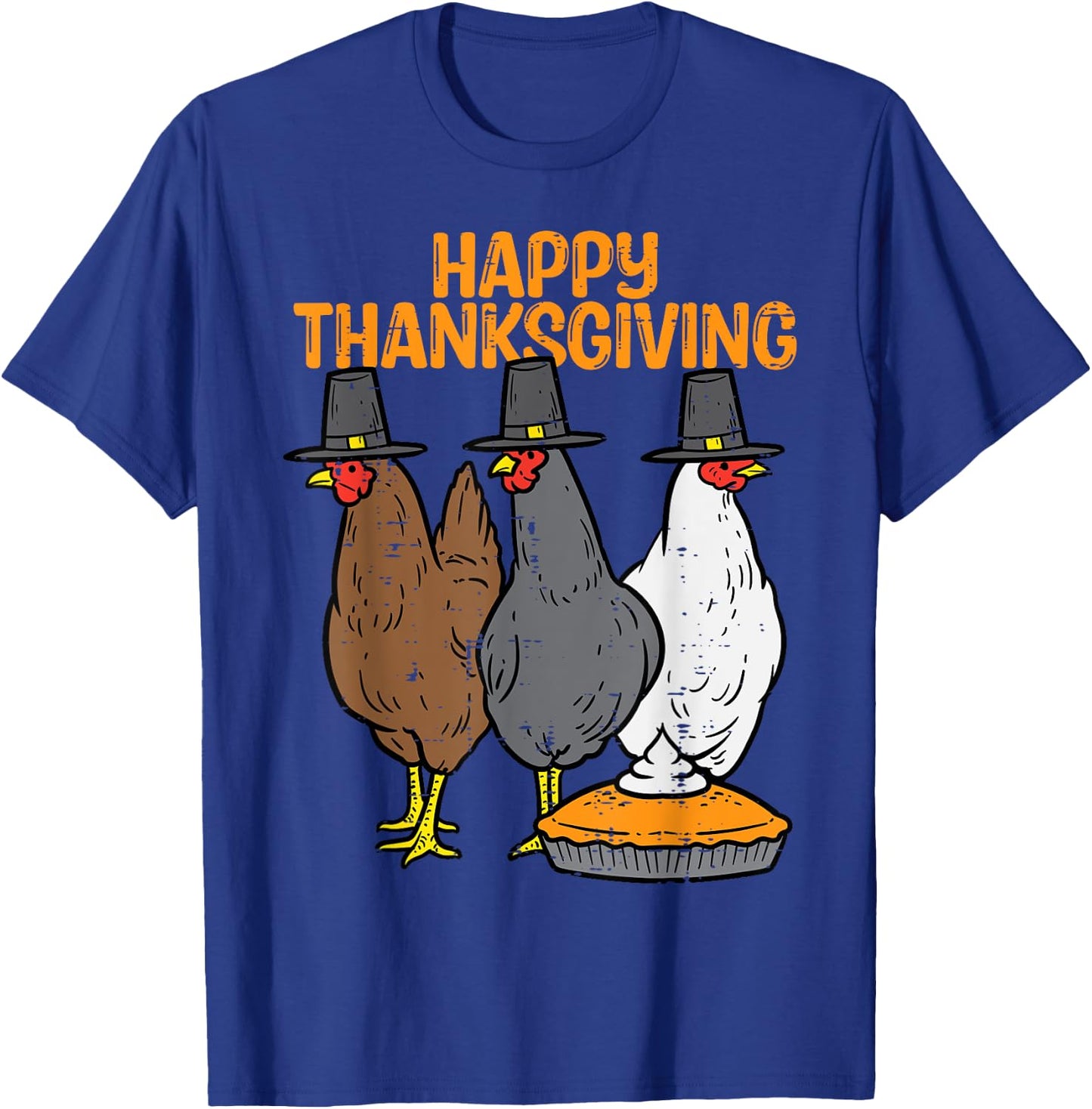 Happy Thanksgiving 3 Chickens Pilgrim Farm Men Women Kids T-Shirt - T-Shirt | Royal