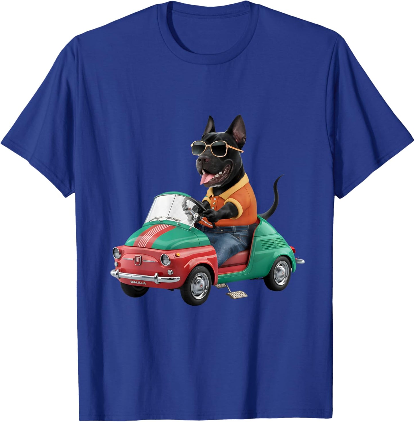 Cool Cane Corso in Fiat 500 - Funny Dog Lover Men Women T-Shirt - T-Shirt | Royal
