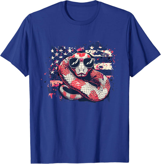 Funny Python Snake USA Flag Patriotic Women Kids Boy T-Shirt - T-Shirt | Royal