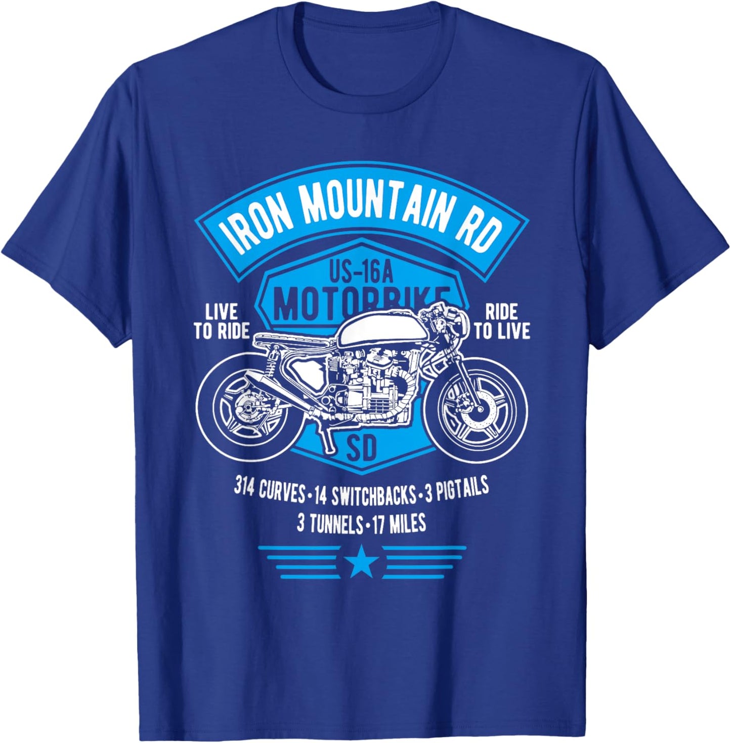 Iron Mountain Road US-16A South Dakota Motorcycle Design T-Shirt - T-Shirt | Royal