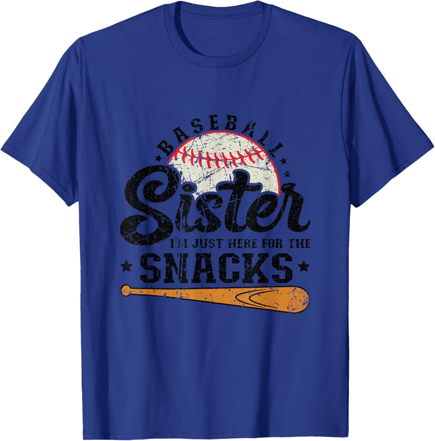 Baseball Sister I'm Just Here for the Snacks Funny Baseball T-Shirt - T-Shirt | Royal