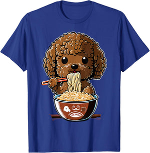 Anime Pet Design Cute Toy Poodle Dog Eating Ramen -Kids T-Shirt - T-Shirt | Royal