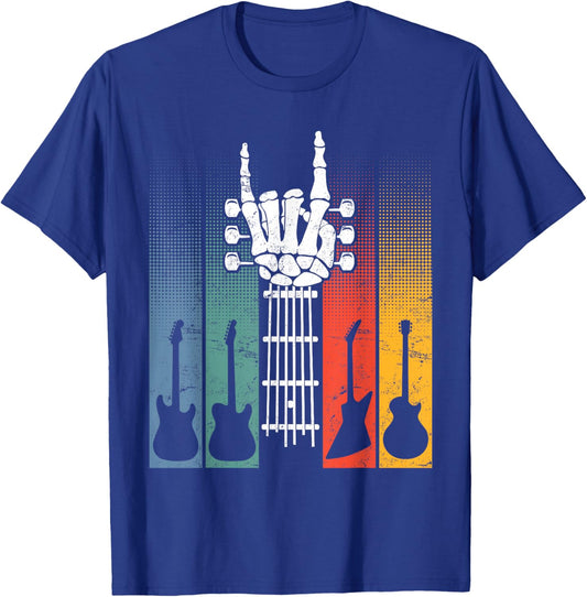 Rock & Roll Guitar Neck Rock On Skeleton Hand Concert T-Shirt - T-Shirt | Royal